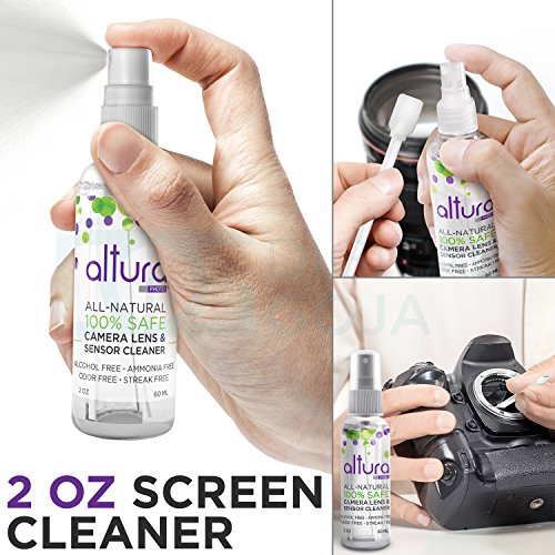 Image of Altura Photo Camera Cleaning Kit, All-Natural Lens Cleaner, DSLR Mirrorless | Includes All-Natural Cleaner, Brush, Pen, Blower, Microfiber Cleaning Cloths & Tissue Wipes for Canon Nikon Sony DSLR Cameras