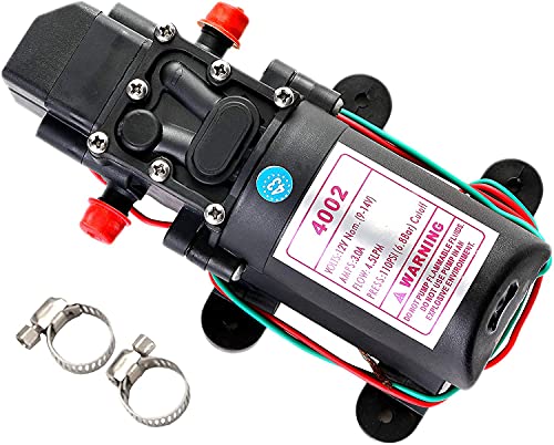 G Ganen 12V DC Fresh Water Pump with 2 Hose Clamps 12 Volt Diaphragm Pump Self Priming Sprayer Pump with Pressure Switch 4.5 L Min 1.2 GPM 110 PSI Adjustable for RV Camper Marine Boat Lawn