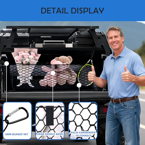 Image of Envelope Style Cargo Net for 2020-2026 Jeep Gladiator Accessories, Rear Trunk SUV Mesh Cargo Net, Upgraded 5mm Bungee & Double-Layer Nylon Storage Tailgate Netting Grocery&Tools Holder Organizer