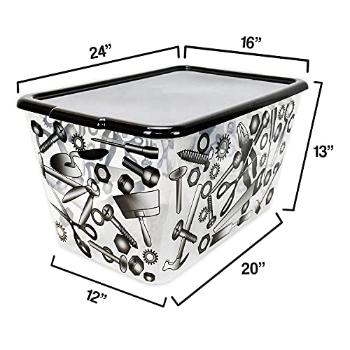Image of SIMPLYKLEEN Storage Totes with Lids 4PC - Made in USA 14.5-Gallon Colorful Printed Decorative Design Storage Boxes Storage Bins with Lids Plastic Storage Containers for Organizer Black /Tool Clear