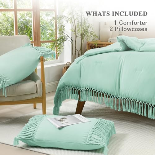 Image of Andency Comforter Full Size Set Mint, Boho Lightweight Vintage Soft Bedding Comforter Sets, 3 Pieces Bed Set (79x90In Comforter & 2 Pillowcases)