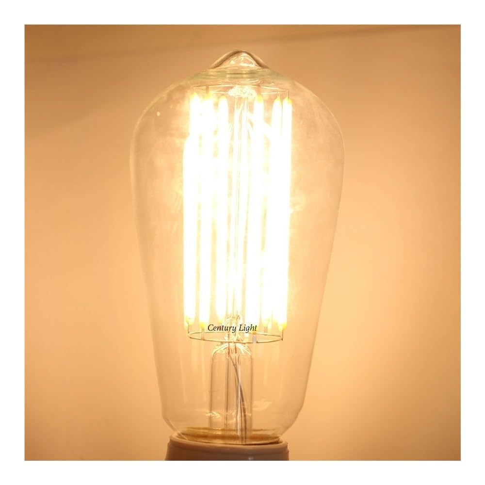 1fortunate Lights, Paquete de 20 Bombillas LED de filamento Largo ST64 E27 6W AC220V Fuente de luz de lámpara de Mesa Edison de Vidrio Transparente Amarillo cálido