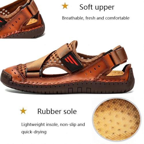 Asifn Men's Sandals Shoes Closed-Toe Leather Breathable Lightweight Outdoor Casual Fashion Comfortable For Hiking Walking And Wading Sports2