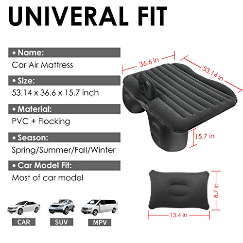 Inflatable Car Air Mattress, One-pece Backseat Air Bed with Air-Pump, Portable Car Travel Bed with Two Pillows Fits Most Car Models for Camping Travel, Hiking, Trip and Other Outdoor Activities - Thumbnail 3