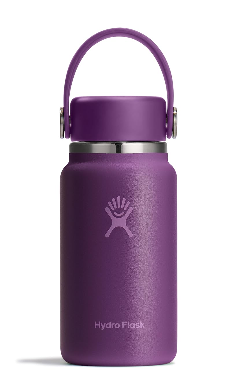 Hydro Flask Micro Bottle - Leak Proof Purse or Pocket Flask - Insulated Mini Water Bottle 6.7 Oz Beachplum Purple