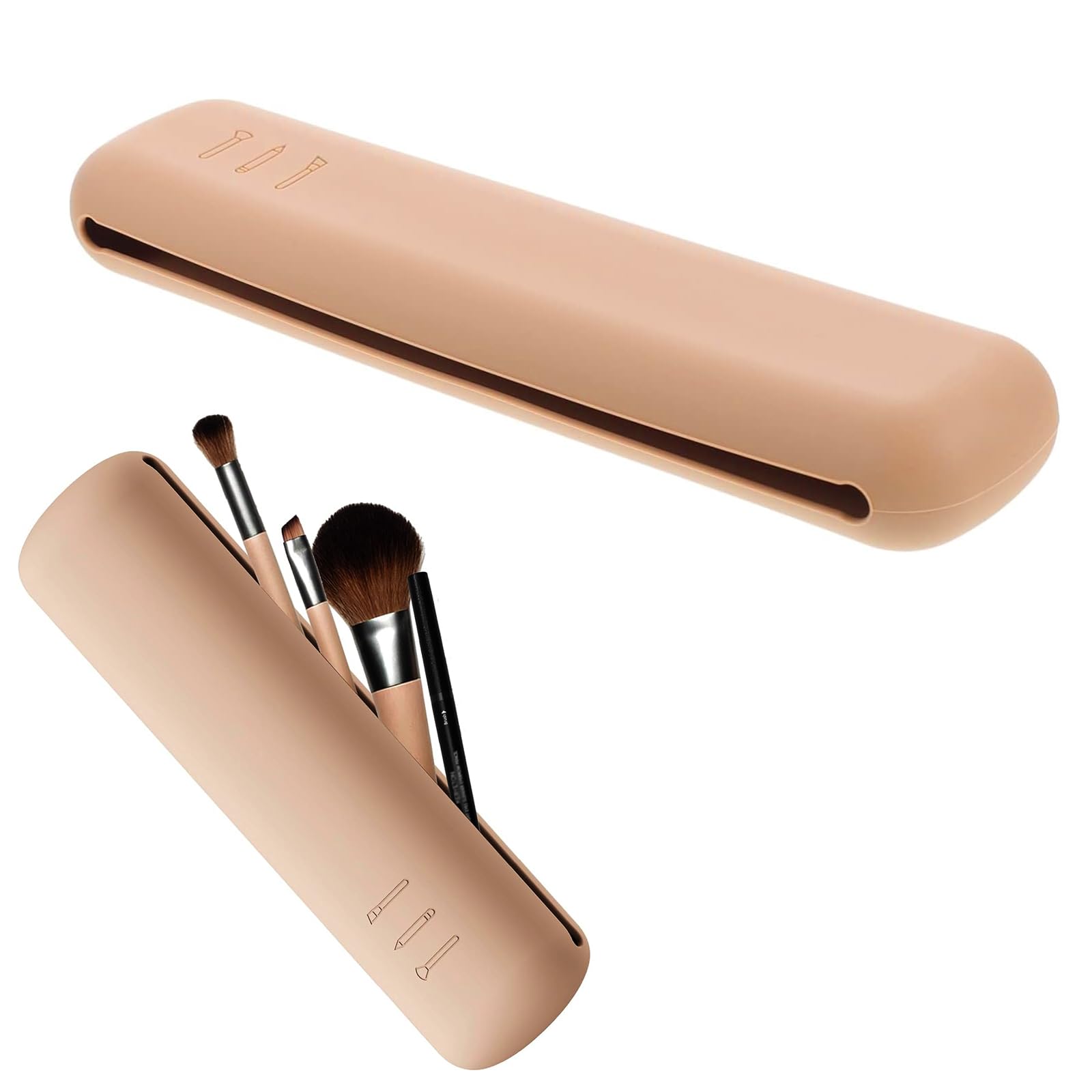 Big Bargain Store Travel Makeup Brush Case, Portable Makeup Brush Cosmetic Holder, Cute Soft and Comfortable Makeup Brush Organizer For Women, WaterProof Brush Travel Holder For Brushes, Khaki, Small