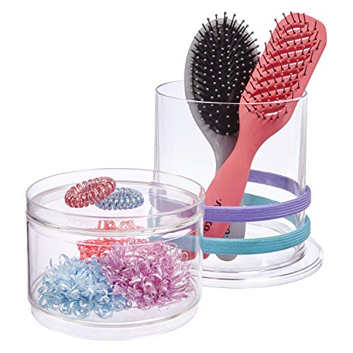 STORi Stackable Clear Plastic Headband and Hairbrush Holder with Accessory Compartment and Lid