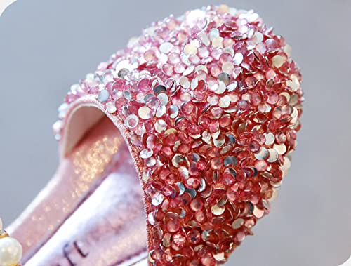 Girls' Sandals Heels Low Kids Shoes Princess Party Little Pumps Rhinestone Dance Dress Glitter Girls Sequins Sandals (Pink #2, 25)3
