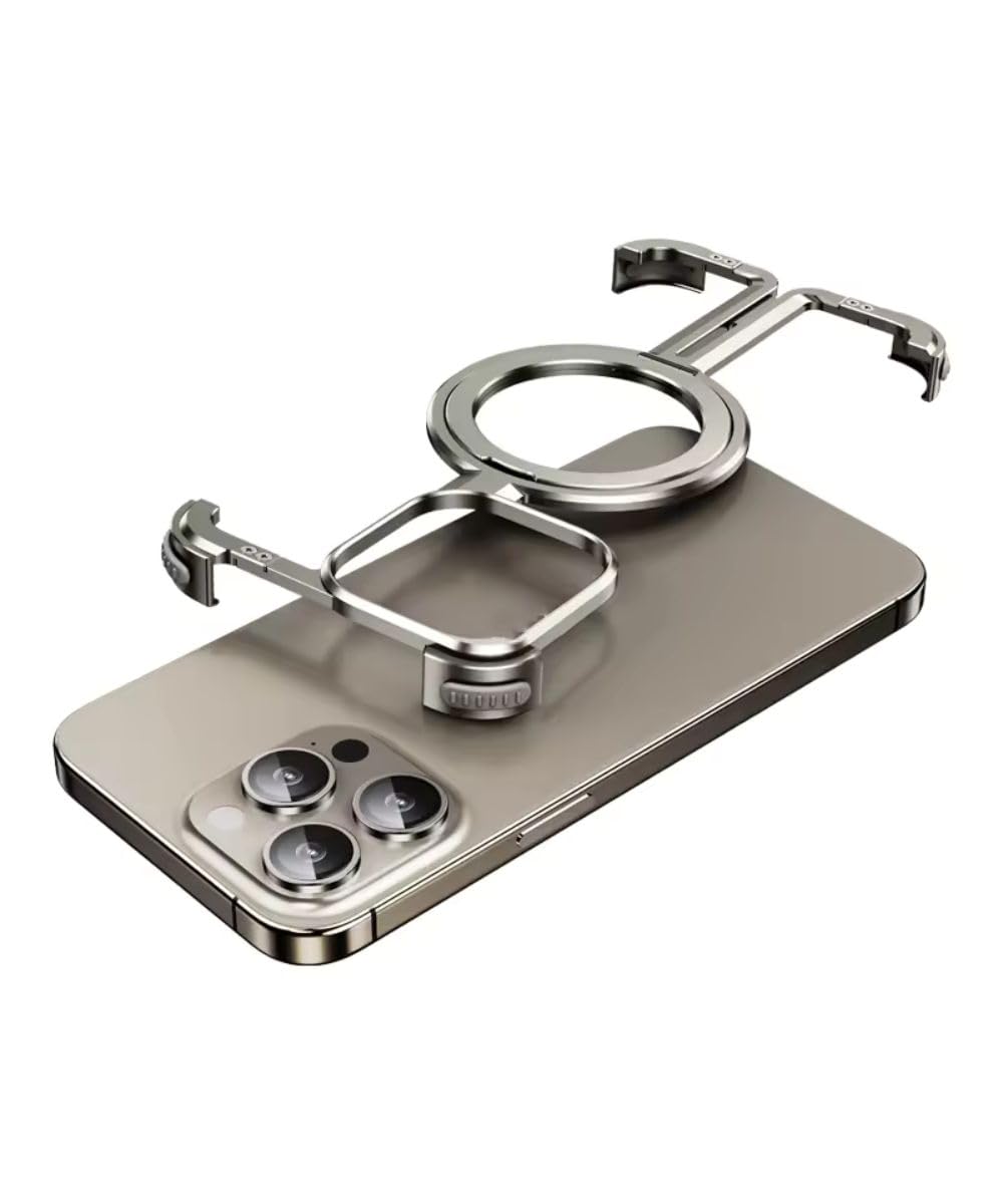 VishonPlus15 Pro Max Frameless Case, Sleek Minimalist Protective Shock Absorption Aerospace Grade Aluminum Shells with Built-in Kickstand Phone Case (Natural Titanium, 15 Pro Max), AKSJ974J