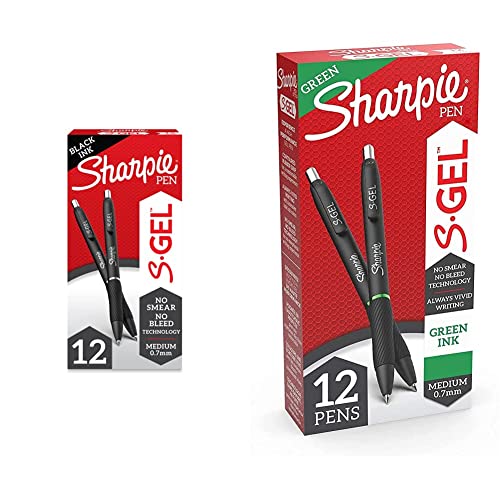 Bolígrafos Sharpie S-Gel Gel Punto Medio 0.7mm Negro y Verde 12 Unidades miniatura 1