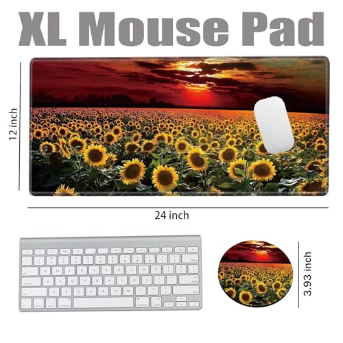 Image of 24x12 inch Mouse Pad Large Desk Mat Sunflower Mousepad Gaming Long Extended Protector Mat Big Computer Mat for Wireless Mouse Non Slip Home Work