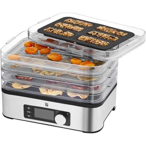 Foto von WMF Küchenminis Dörrautomat Edelstahl, Dörrgerät mit 5 Einlegefächern, 30-70°C, bis 24h-Timer, Obsttrockner, Dehydrator, 2 Aufbewahrungsboxen, Müsliriegelform, spülmaschinengeeignete Teile