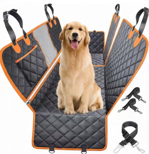 【取り外し可能】ペット用 ドライブシート 全車種 後部座席 防水 耐摩 滑り止め 可視メッシュ窓 安全ベルト付き 車ペットシート 犬用カーシート 大容量収納 汚れ防止 簡単取り付け 折り畳み式 抜け毛 換毛期 137x45x45cm ブラック