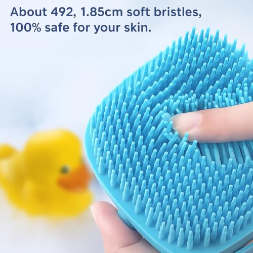 Image of Bathing & Scrubbing Brush with Soap Dispenser for Men & Women, Multicolor Silicone Body Brush Refillable Bath Brush for All Skin Types
