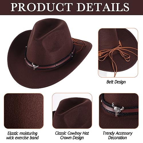 Image of Toulite 9 Pcs Western Cowboy Hats Faux Felt with Strap Bulk | 9 Color Fur Faux Felt Travel Cap for Men Women, Cowgirl Party Halloween Cosplay Costume Western Theme Events