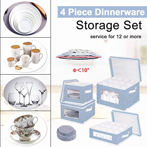 Homyfort China Storage Containers For Mug, Stemware Storage And Plates, China Dishes Coffee Tea Cups Mugs Wine Glasses Transport, Hard Shell And Stackable, Includes 24 Felt Protectors Set Of 4 (Blue) #TOP5