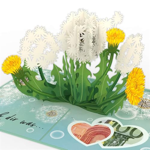 papercrush&reg; Pop-Up Karte Wunscherf&uuml;ller - 3D Wunschgutschein mit Pusteblumen mit Geldfach f&uuml;r Geldgeschenk zu Weihnachten - Gutscheinkarte zum Geburtstag - Hochzeitsgeschenk f&uuml;r Brautpaar