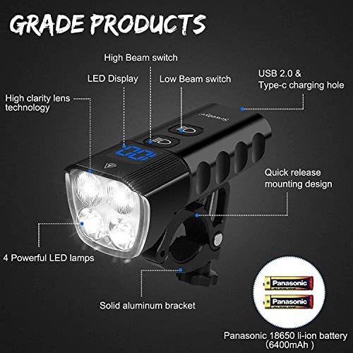 SEWOBYE Pro100 Lampe Vélo Kit, 2000 Lumens Puissante Phare Velo avec Affichage LED, 6400mAh Grande Capacité Eclairage Velo pour VTT, Vélo de Route et Scooter… - Image 7