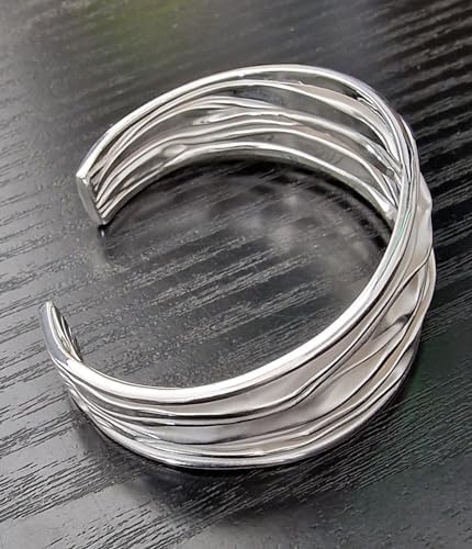 CHICNET Silver bangle solid wide 925 sterling silver bangle