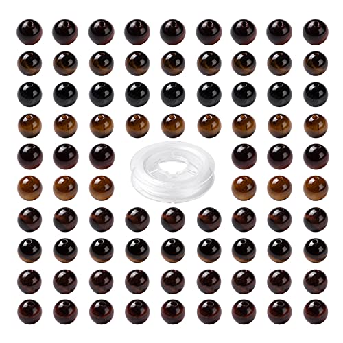 BEEFLYING 100 Pcs 8mm Natural Original Stone Beads Yellow Tiger Eye Round Beads Loose Round Beads for Jewelry Necklace Kit Making