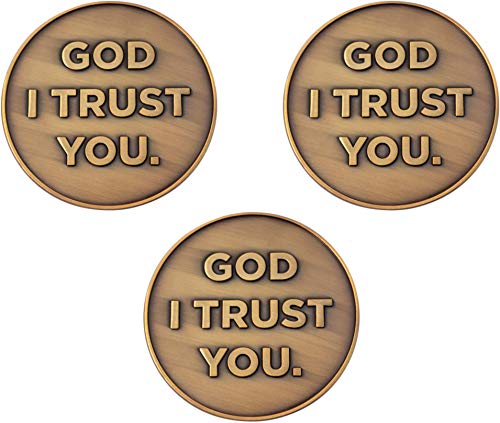 God I Trust You, Bulk Pack of 3, Proverbs 3:5-6 Christian Challenge Coins, Trust in The Lord with All Your Heart, Pocket Token of Trust and Serenity, Religious Devotional Prayer Gift for Bible Study