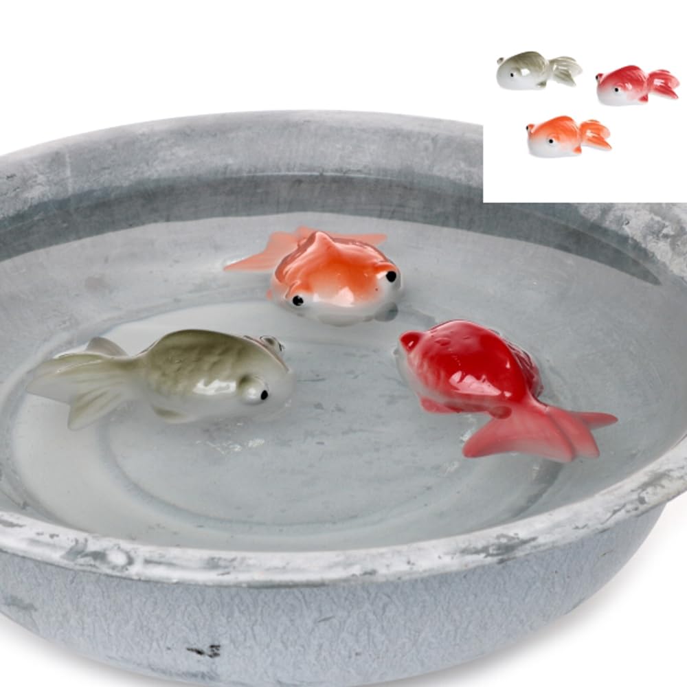 Teichdeko Fisch (3er Set) 8x6 cm aus Porzellan schwimmend für Schwimmschale, als Teich Deko, Deko für Vogeltränke etc. - Fisch, Schwimmtiere