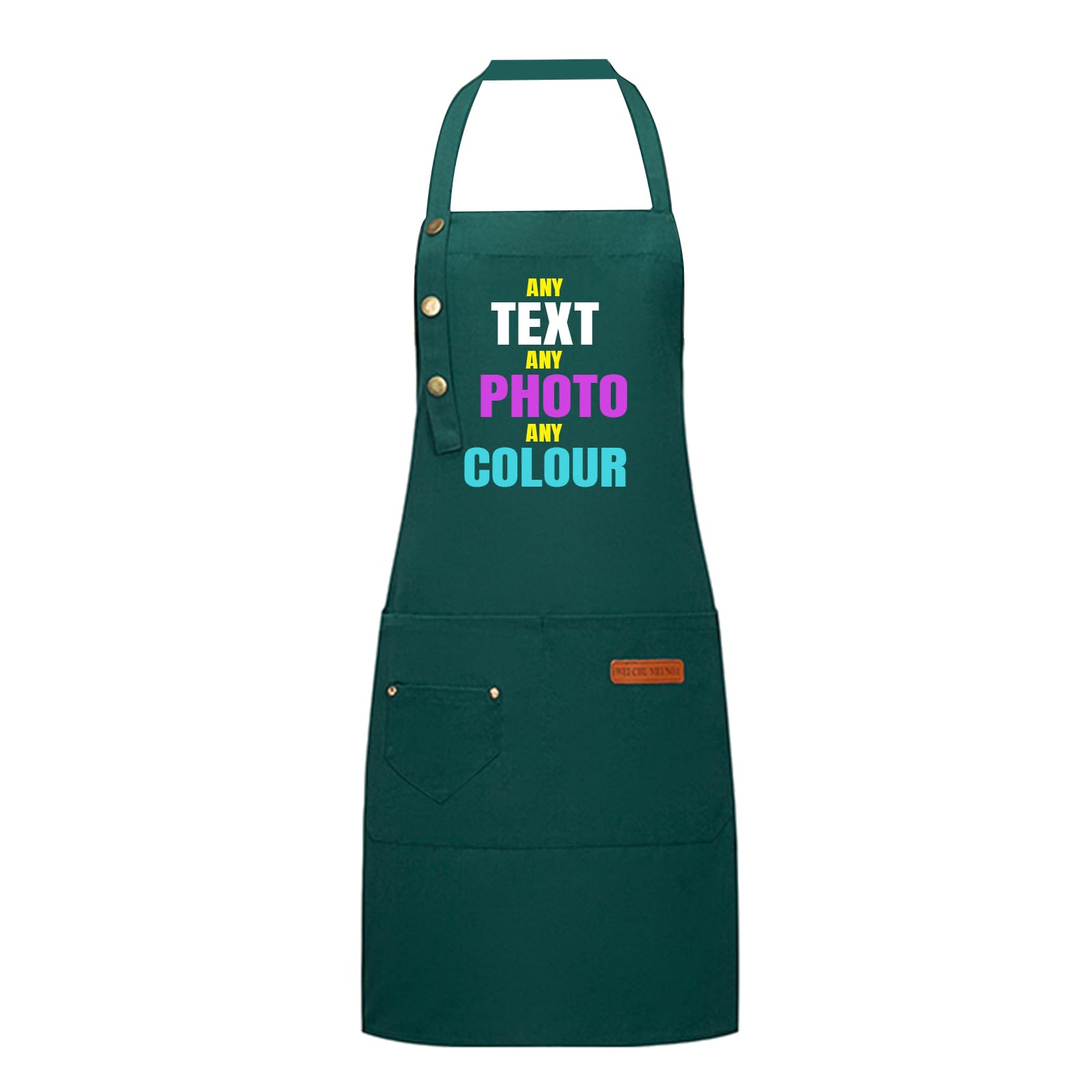 Personalised Apron | Customisable Aprons for Men and Women | Adjustable Straps | Kitchen & BBQ | Large Pockets | Waterproof (Green)