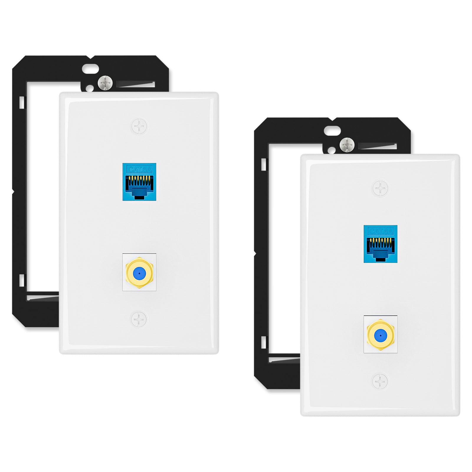 Iwillink 2 Pack 10Gbps Ethernet Coax Wall Plate, Cat6A Shielded Ethernet Port and 1 Gold-plated Coax F Type Port, Single Gang Ethernet Coaxial Wall Plate with Low Voltage Mounting Bracket