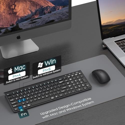 Image of JOYACCESS Wireless Keyboard Mouse Combo, Ergonomic Wireless Keyboard with Adjustable Stand, Type-C Connector,and Waterproof Film Compatible with Win 7 /8 /10, MacBook Pro /Air, Laptop - Black