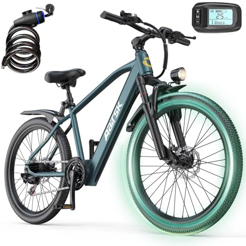 Aairsk Bicicleta Electrica Adultos 26', Autonomía 65km (Pedal-Asistido) y Velocidad 25 km/h, Bicicletas Electricas Montaña Batería 36V10Ah y Cambio de 7 Velocidades (Blue)