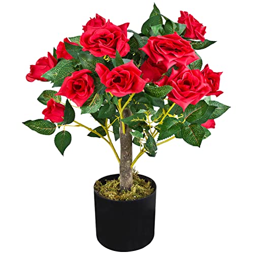 Decovego Rosier Rose Plante Artificielle Artificiel avec Floraisons Rouge 50 cm Bois Naturelles