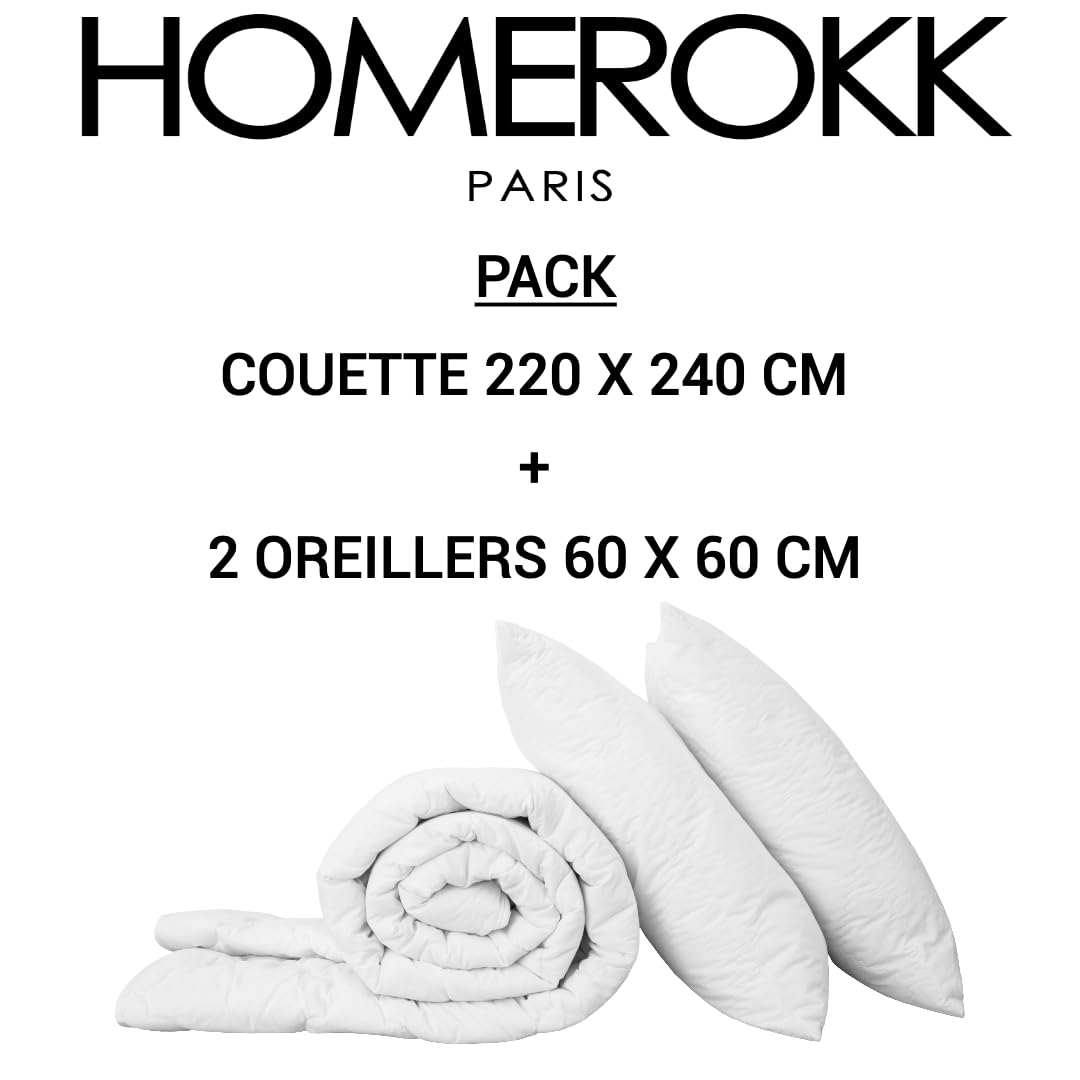 HOMEROKK Pack Couette + Oreiller (220 X 240 cm + 2 x 60 X 60 cm)