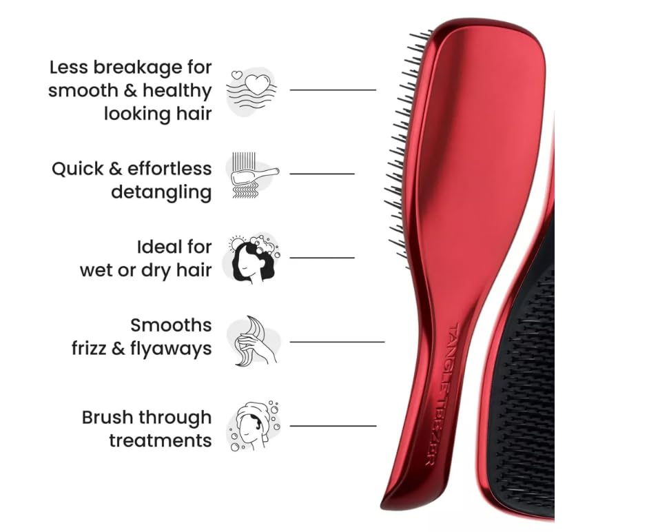 Image of Tangle Teezer x Devil Wears Prada Ultimate Detangler Brush, Red Metallic | Patented two-tier, regular-flex teeth reduce breakage & split ends on wet or dry hair; limited-edition hairbrush for all ages