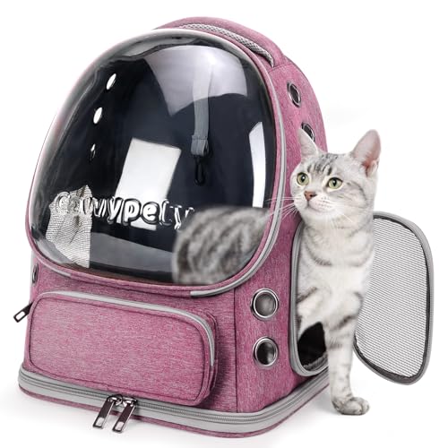 Image of Cat Backpack Carrier, Breathable Cat Carrier Large Space Bubble Pet Backpack for Kitty Small Dog up to 15lbs, Transparent & Foldable Pet Carrier for Travel Hiking (Pink)