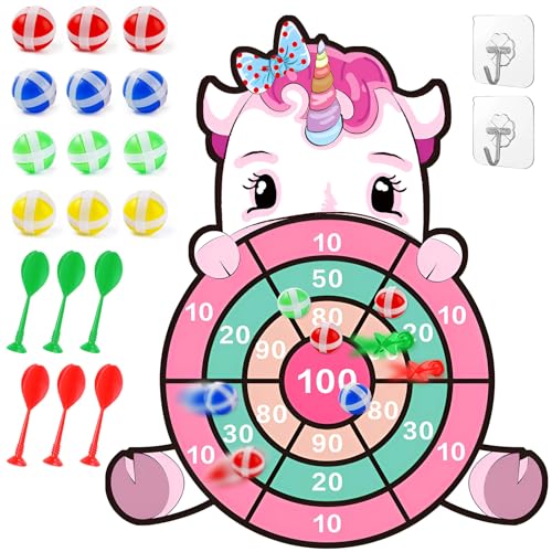 MINISOISO 71cm Jeu de Fléchette Enfant, Licorne Cible de Fléchettes pour Enfants avec 12 Balles Collantes, 6 Fléchettes, 2 Crochets, Jeux de Fête...