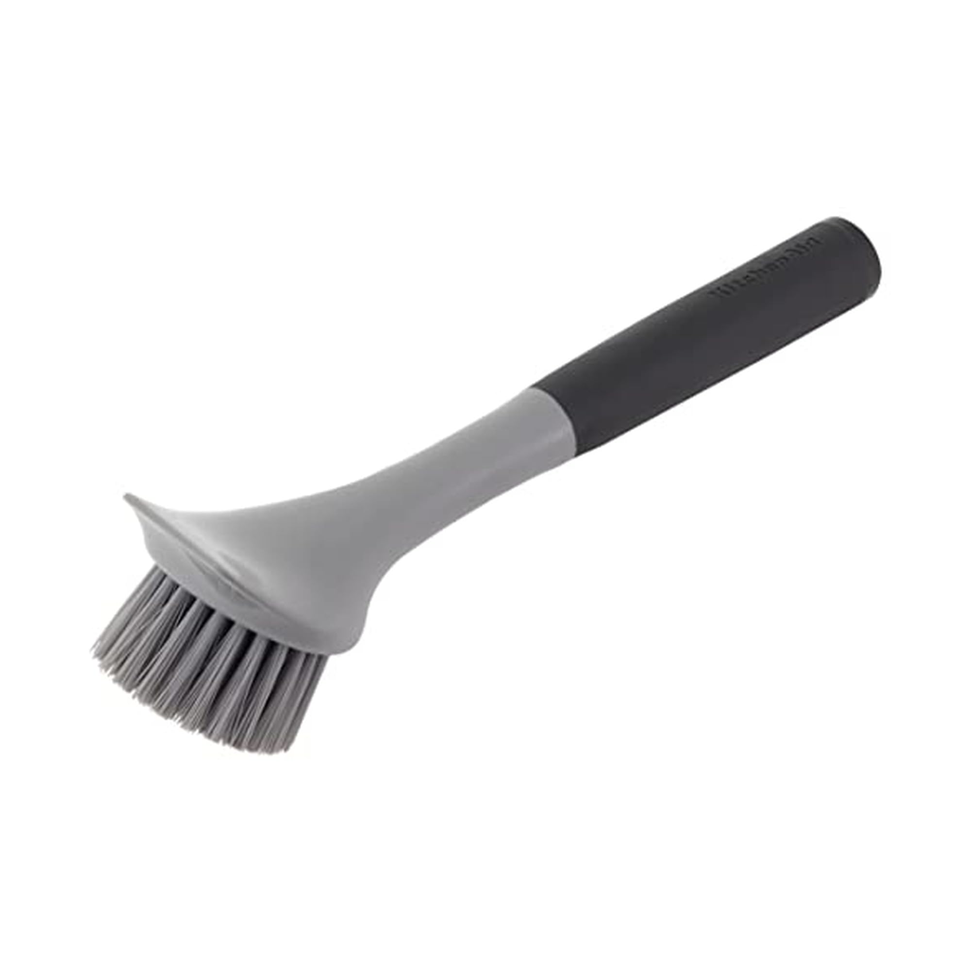 Kitchenaid Cast Iron Sink Brush to Preserve Seasoning on Cast Iron and Grills, Nylon Bristles and Soft Touch Handle for Optimal Control, Dishwasher Safe, Black and Gray