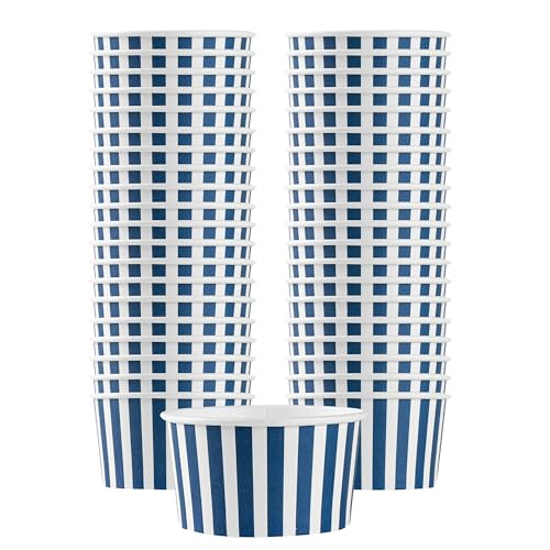 Image of Restaurantware Coppetta 8 Ounce Dessert Cups, 50 Disposable Ice Cream Cups - Lids Sold Separately, Sturdy, Blue And White Paper FroYo Bowls, Striped, For Hot And Cold Foods, Perfect For Gelato