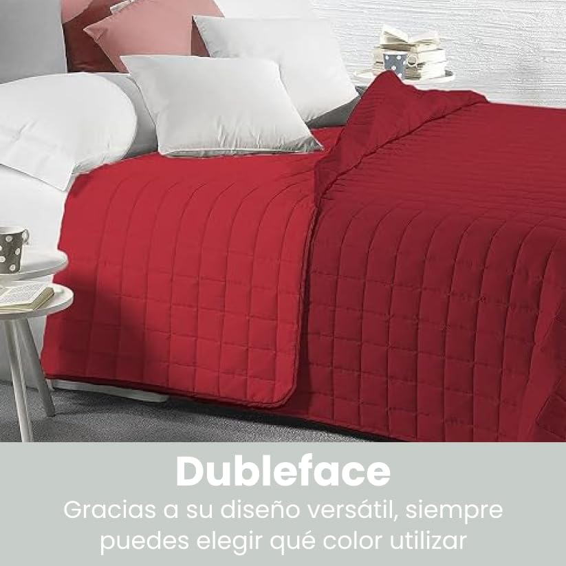 INTRECCI Colcha de Verano, 210x260 cm, Manta de Verano, También Primavera, Doble Cara, Moderna, Ligera, Elegante. Color: Burdeos/Rojo