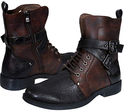 ELONG Men's Punk Rock Goth Elmo Ankle Boots Zip Biker Leather Buckle2