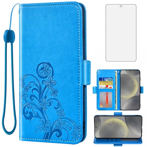 Asuwish Samsung Galaxy S24 Plus S24+ 5G �E�H���b�g�P�[�X�Ƌ����K���X�X�N���[���v���e�N�^�[ �t���b�v���X�g�X�g���b�v �N���W�b�g�J�[�h�z���_�[ �X�^���h �g�ѓd�b�J�o�[ S24plus 24S + S 24 24+�p