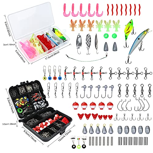 صنارة صيد تلسكوبية من الالياف الكربونية مكونة محمولة وبكرة مع شنطة، حلقة سلكية من خليط معدني عالي القوة العديد من انواع الطعوم مجموعة من 109 قطعة