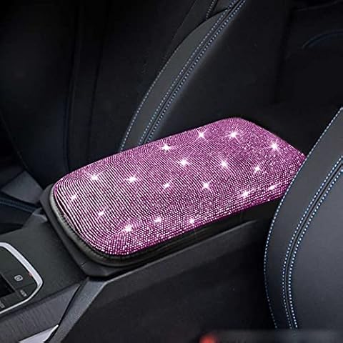 SPANICE Bling Bling Car Armrest Cover Auto Center Console Protective Cover Luster Crystal Rhinestone Car Arm Rest Cushion Pad Car Interior Accessory (Bling-Pink) Cover