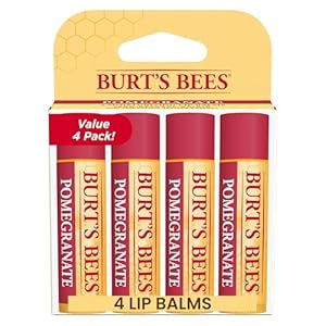 Burt’s Bees Lip Balm – Pomegranate, Lip Moisturizer With Responsibly Sourced Beeswax, Tint-Free, Natural Origin Conditioning Treatment, 4 Tubes, 0.15 oz.