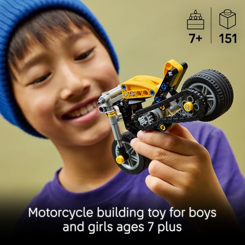 Image of LEGO Technic Yellow Motorcycle Toy - Building Toy for Boys & Girls, Ages 7+ - Model Kit with Detailed Features - Bedroom Decor for Kids - Gift for Birthdays - 42225