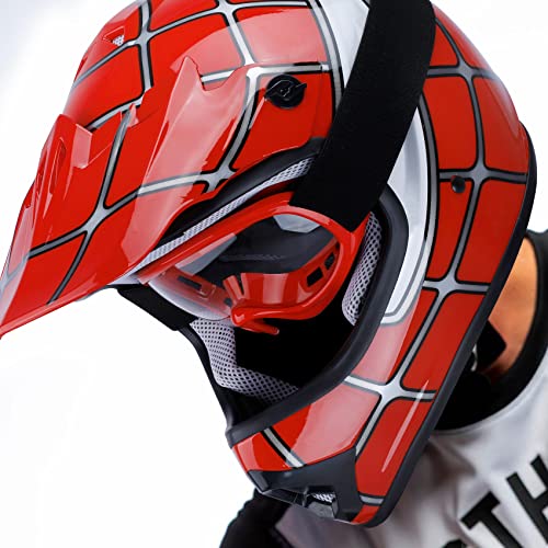 Tct-Motorparts Dot Youth Kids Motocross Atv Helmets Offroad Street Dirt Bike Go-Kart Bmx Mx Full Face Helmet Red Spider Large Size #TOP3