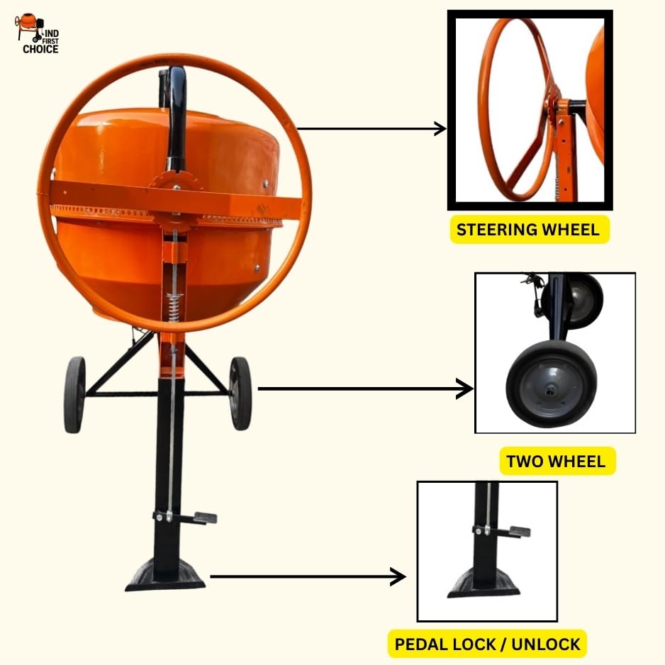 Image of IND 260 Ltr Concrete Mixer Machine | Heavy Duty Mild Steel Body | Portable Concrete Mixer | Single Phase 1200 Watt Pure Copper Motor | Construction & Building Use