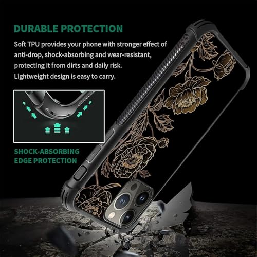 FKBRCL4U for iPhone 16 Pro Max Case, Gold Blooming Flower Dark Pattern Graphic Design Girl Boy Soft Silicone Hard Acrylic Shock Protection for iPhone 16 Pro Max - image 4