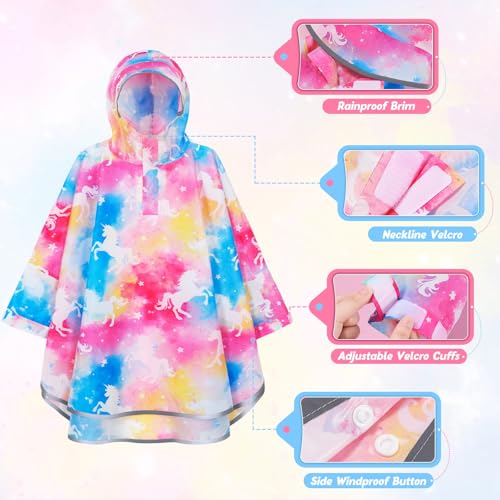 Image of WAWSAM Lightweight Rain Poncho Kids, Ponchos for Kids Waterproof Reusable Hooded, Kids Poncho Rain Jacket