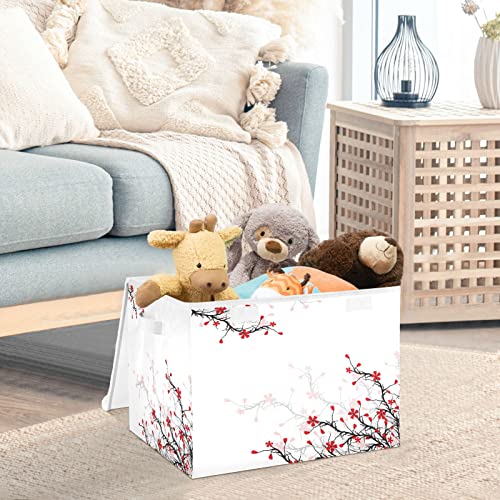 Mnsruu Storage Boxes with Lids, Plum Blossom Winter Chinese Style Large Storage Basket Organizer Shelves Cube Bin Toy Clothes Underbed - Image 2
