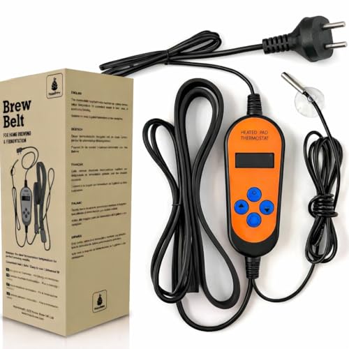 Hopsbrew Ceinture chauffante thermostatique – Chauffage de fermentation réglable de 35 W avec thermostat intégré 900 mm en silicone pour bière, vin, cidre, kombucha, demi-jeanne et fermenteurs de 18